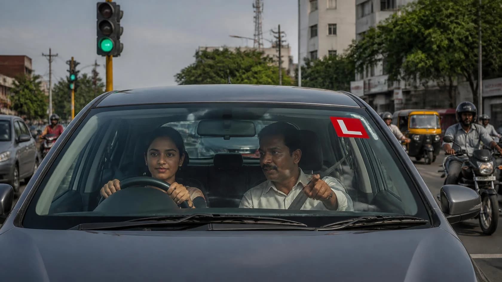Signals - Real-world driving training in Chennai traffic near Ambattur - Om Sakthi Mangadu Kamatchi Driving School
