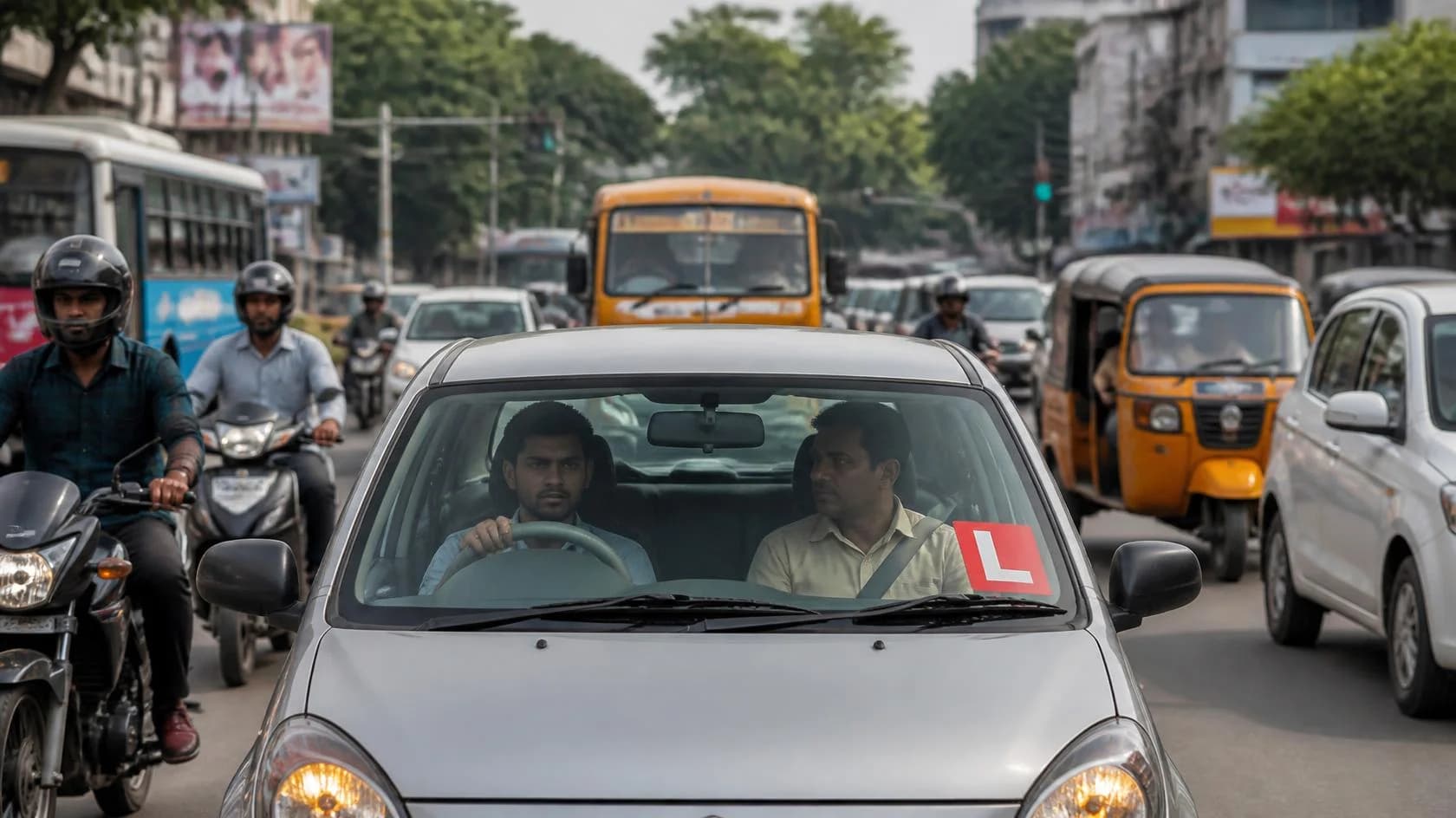Heavy Traffic - Real-world driving training in Chennai traffic near Ambattur - Om Sakthi Mangadu Kamatchi Driving School