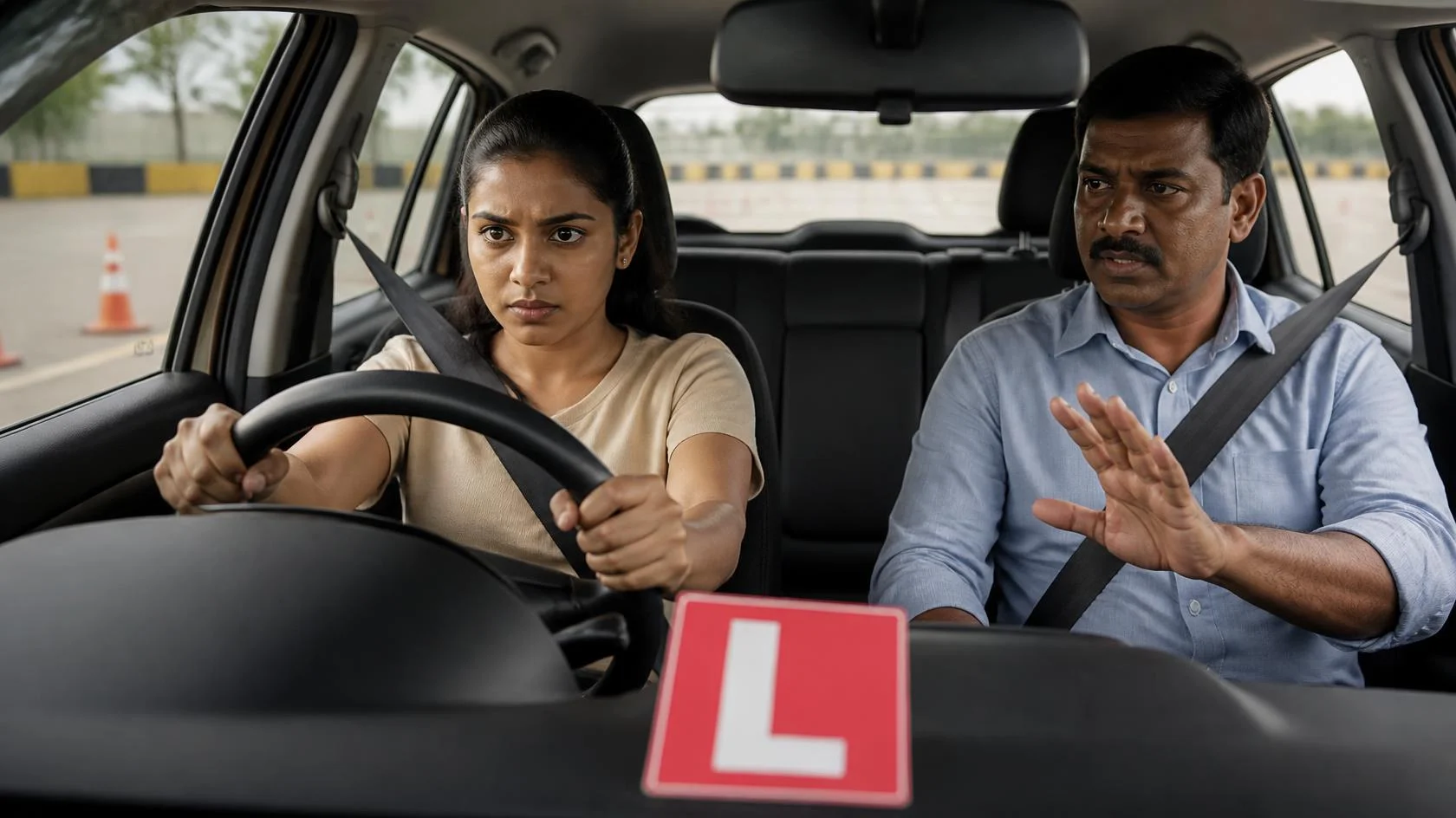 Emergency Braking - Practical driving test skills at Poonamallee RTO track - Om Sakthi Mangadu Kamatchi Driving School Ambattur