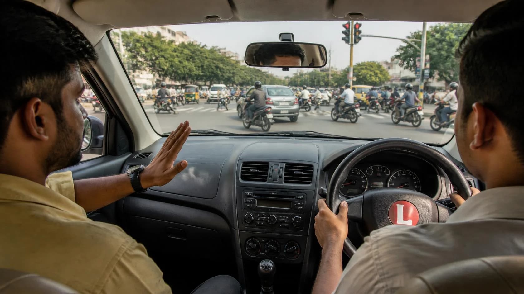 Junction Handling - Practical driving test skills at Poonamallee RTO track - Om Sakthi Mangadu Kamatchi Driving School Ambattur